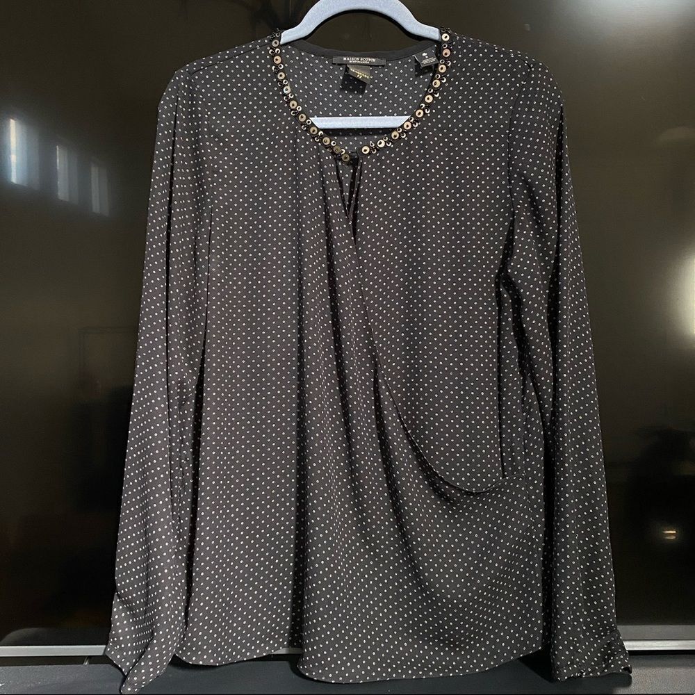 Scotch & Soda Maison Scotch Stardust 77 black layered long sleeve top, Size 3